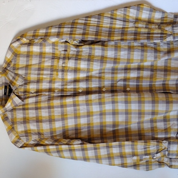 Gap Button Up Shirt Men's Large Yellow Gray Plaid Classic Fit Long Sleeve Casual - Picture 1 of 8